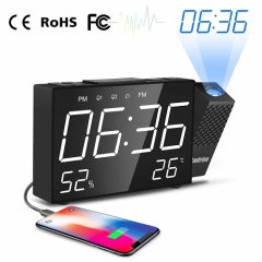 Cadrim Reloj de alarma de proyección con botón de repetición grande - Brillo ajustable y distancia de proyección Ángulo de 180 ° FM