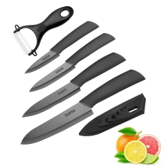 Cadrim Cuchillos Chef, Cuchillos de Cocina de Cerámica,Cuchillos de Cerámica para Cortar Carne de Verduras de Fruta 5pcs/Set Negro