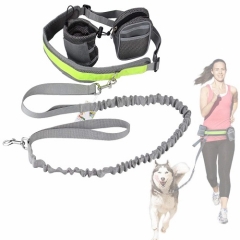 Cadrim Cinturón de caminata para perros sin manos con 2 bolsas de paquete y cinta reflectante (gris)